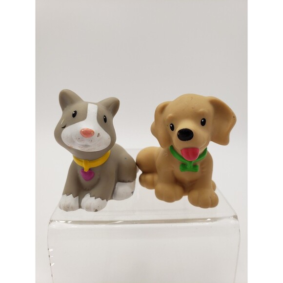 Fisher Price Little People Cat & Dog 2012 Lot Of 2 Gray Kitten Brown Puppy Pets - Picture 1 of 9